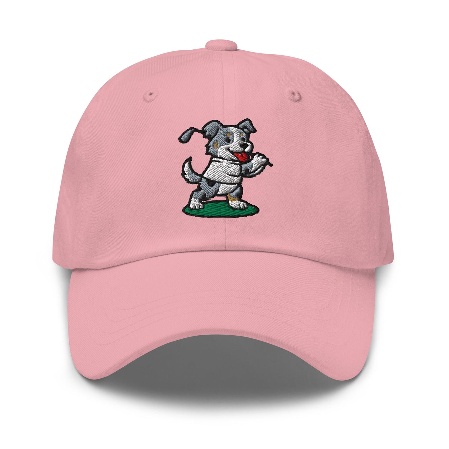Front of Pink hat with image of Australian Shepard - Dad Hat - Poop Dog