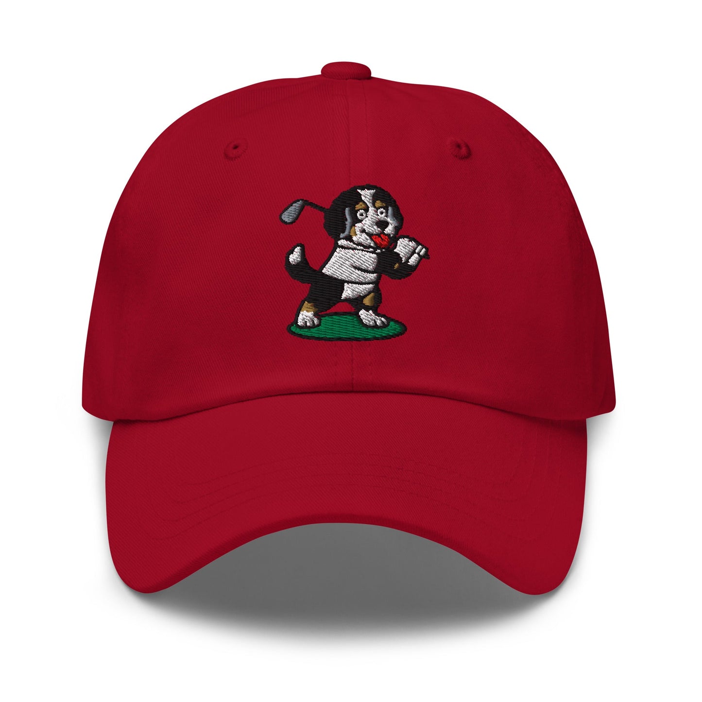 Front of Cranberry hat with image of Bernedoodle - Dad Hat - Poop Dog