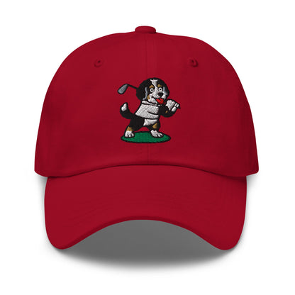 Front of Cranberry hat with image of Bernedoodle - Dad Hat - Poop Dog