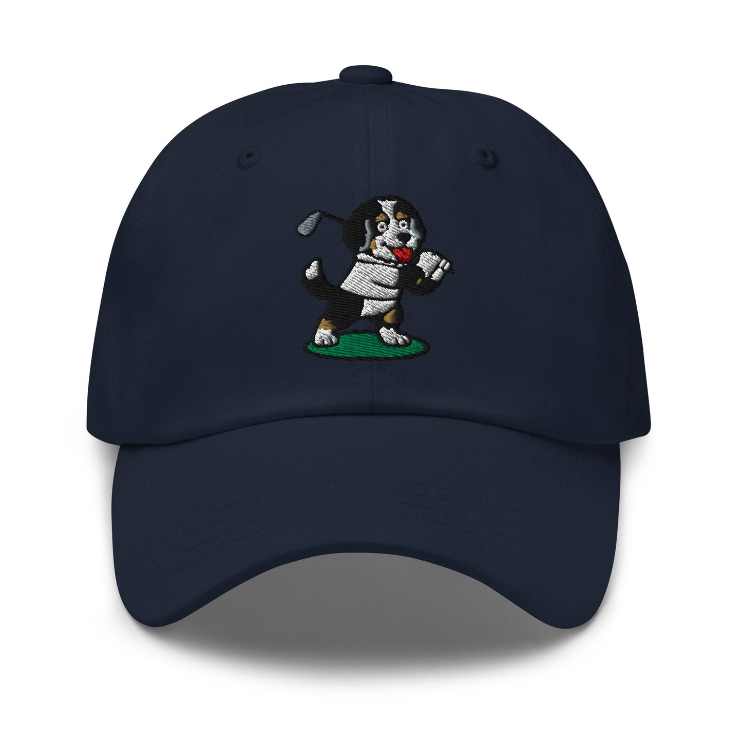 Front of Navy hat with image of Bernedoodle - Dad Hat - Poop Dog