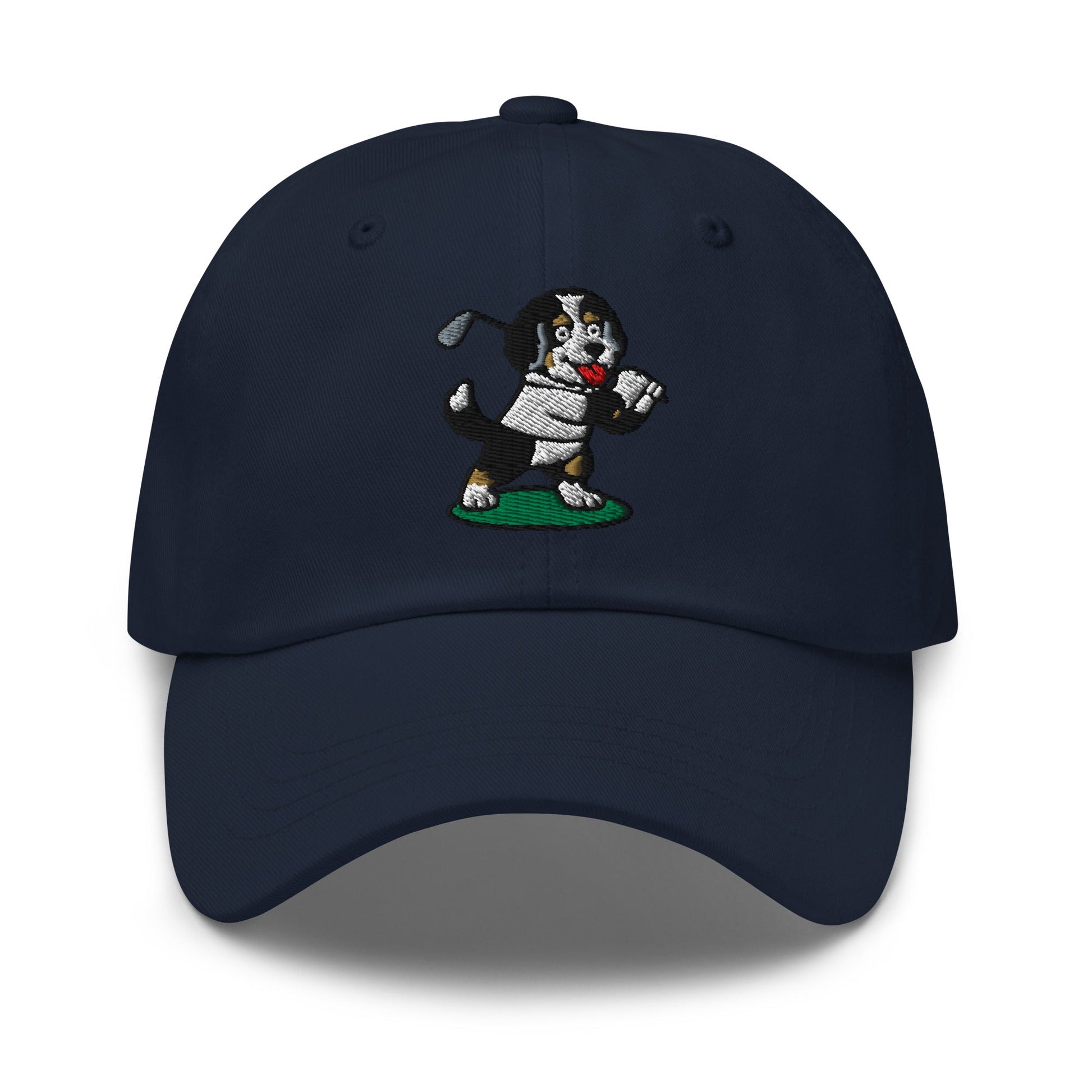 Front of Navy hat with image of Bernedoodle - Dad Hat - Poop Dog