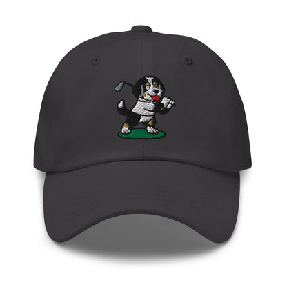 Front of Dark Grey hat with image of Bernedoodle - Dad Hat - Poop Dog