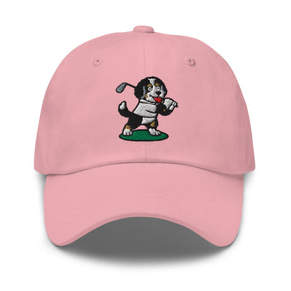 Front of Pink hat with image of Bernedoodle - Dad Hat - Poop Dog