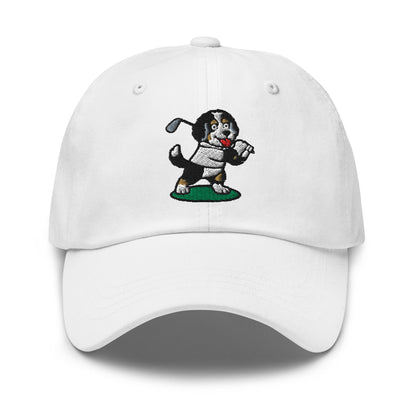 Front of White hat with image of Bernedoodle - Dad Hat - Poop Dog