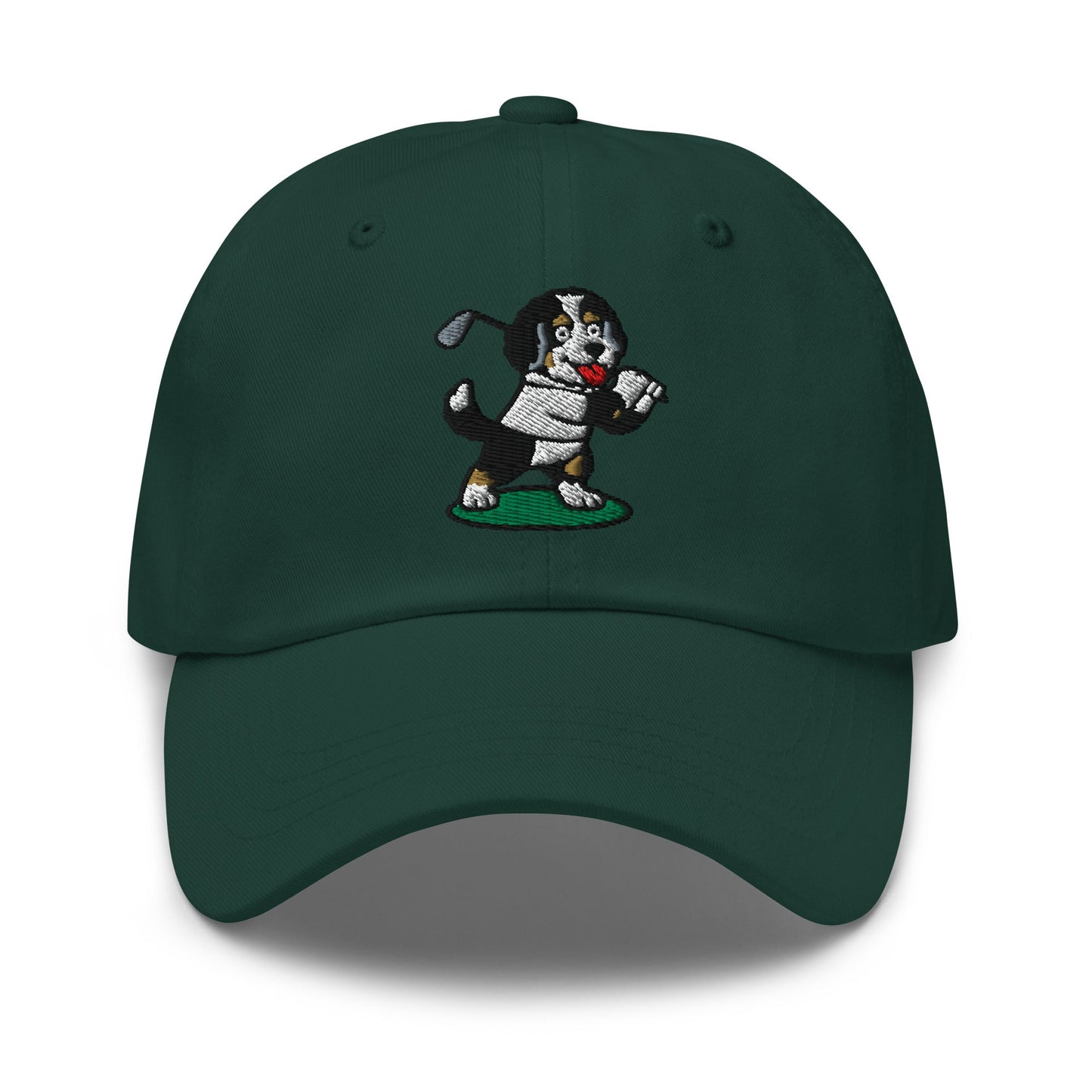 Front of Spruce hat with image of Bernedoodle - Dad Hat - Poop Dog