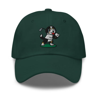 Front of Spruce hat with image of Bernedoodle - Dad Hat - Poop Dog