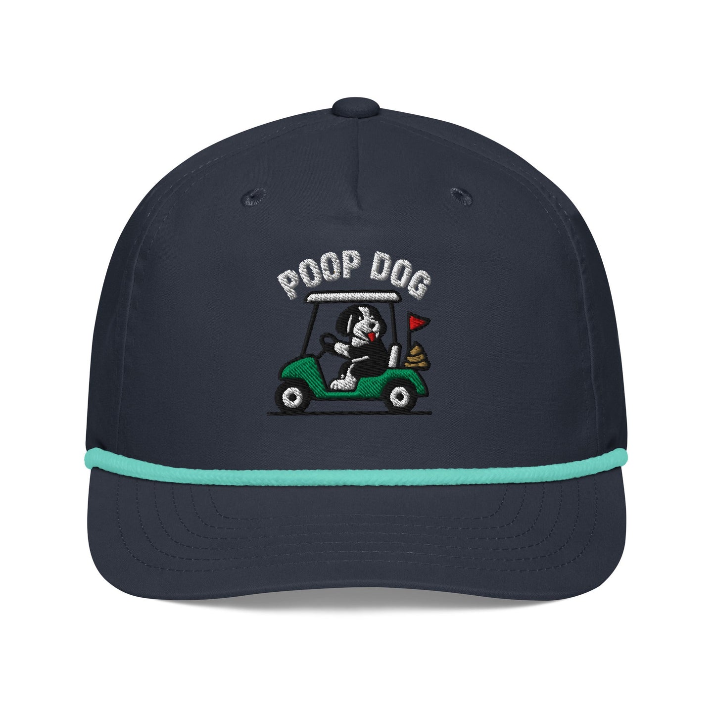 Front of Navy/Mint hat with image of Bernedoodle - Pace of Play - Poop Dog