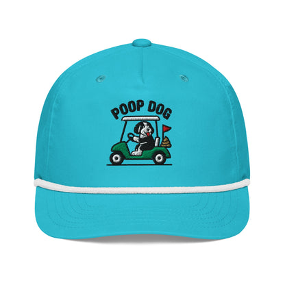 Front of Turquoise/White hat with image of Bernedoodle - Pace of Play - Poop Dog