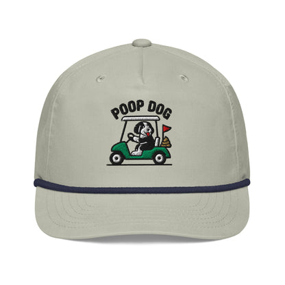Front of Lt Gray/Navy hat with image of Bernedoodle - Pace of Play - Poop Dog