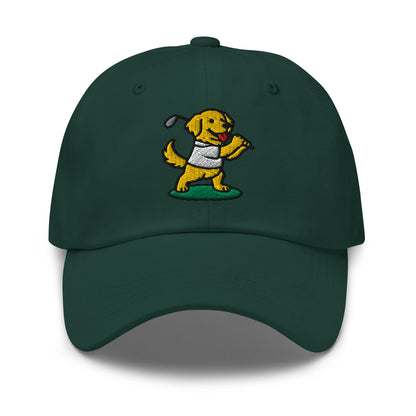 Front of Spruce hat with image of Golden Retriever - Dad Hat - Poop Dog