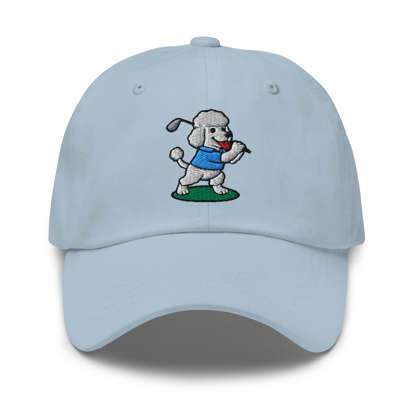 Front of Light Blue hat with image of Poodle - Dad Hat - Poop Dog