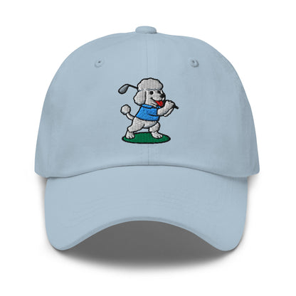Front of Light Blue hat with image of Poodle - Dad Hat - Poop Dog
