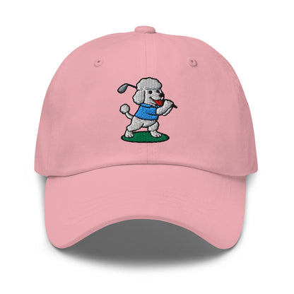 Front of Pink hat with image of Poodle - Dad Hat - Poop Dog