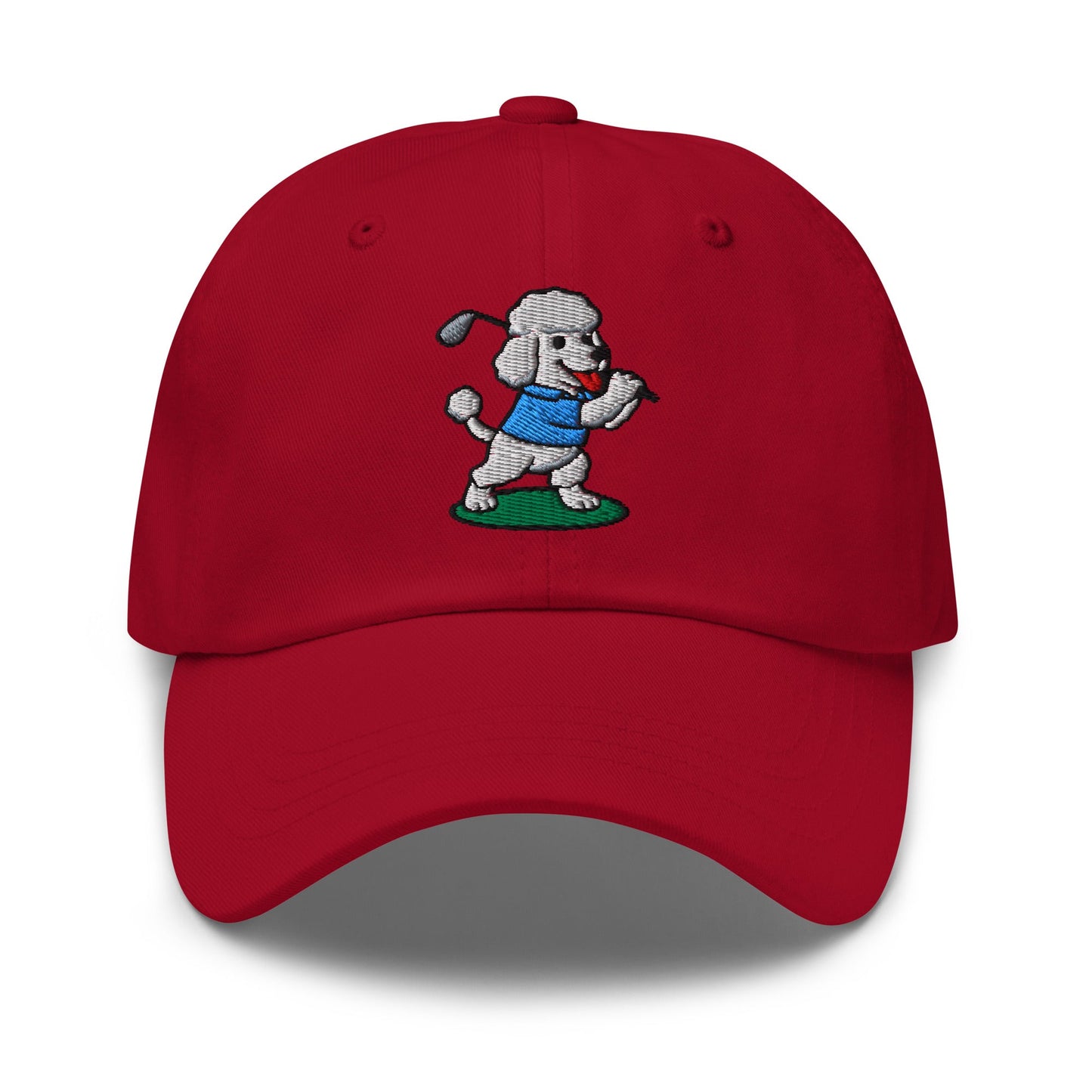 Front of Cranberry hat with image of Poodle - Dad Hat - Poop Dog