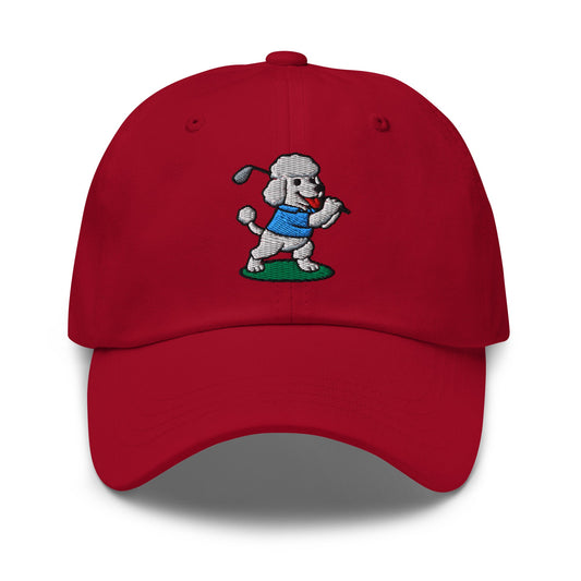 Front of Cranberry hat with image of Poodle - Dad Hat - Poop Dog