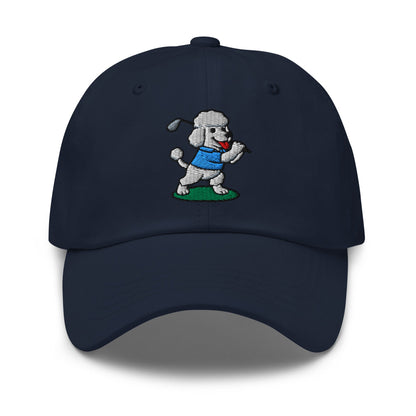 Front of Navy hat with image of Poodle - Dad Hat - Poop Dog