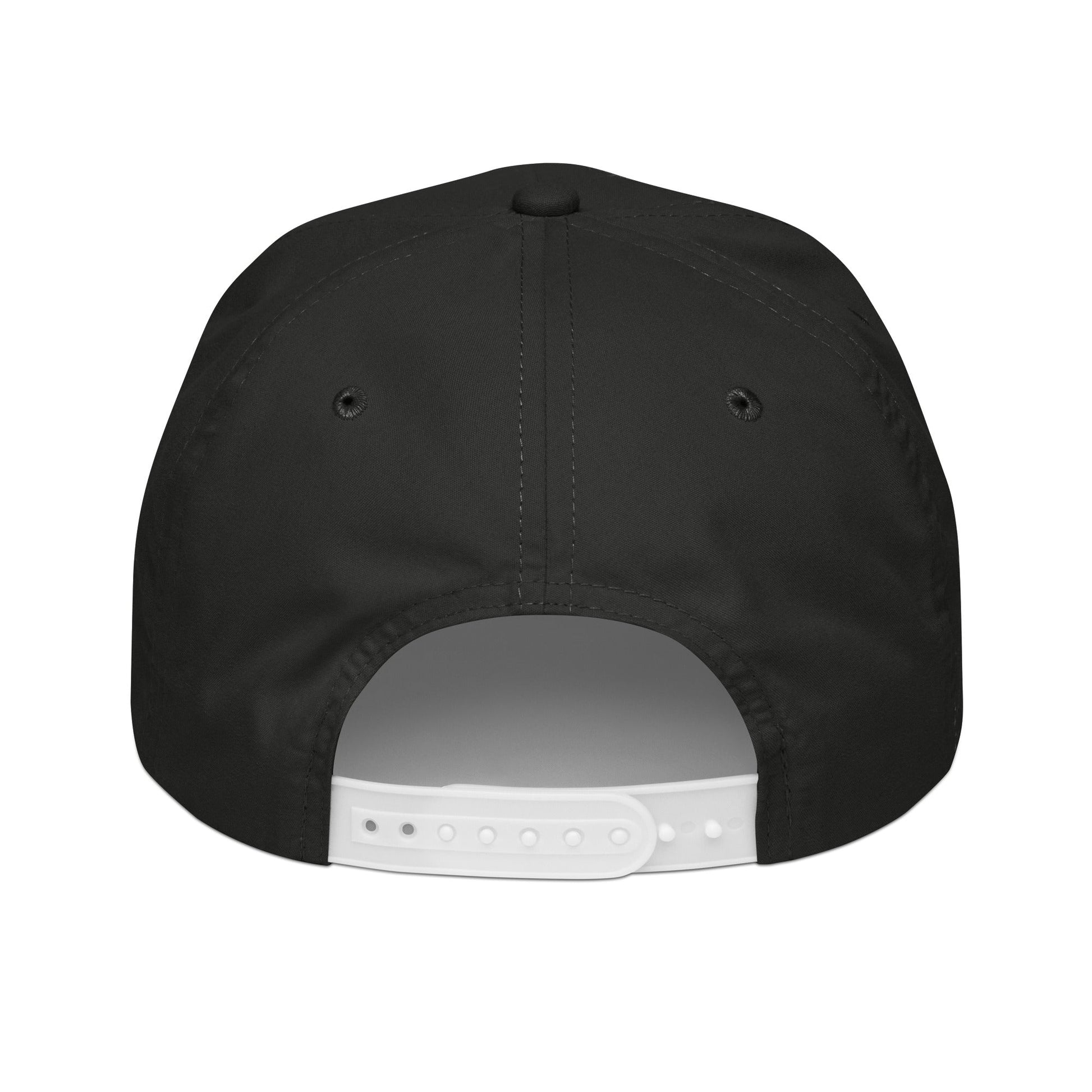Back of Black snapback hat